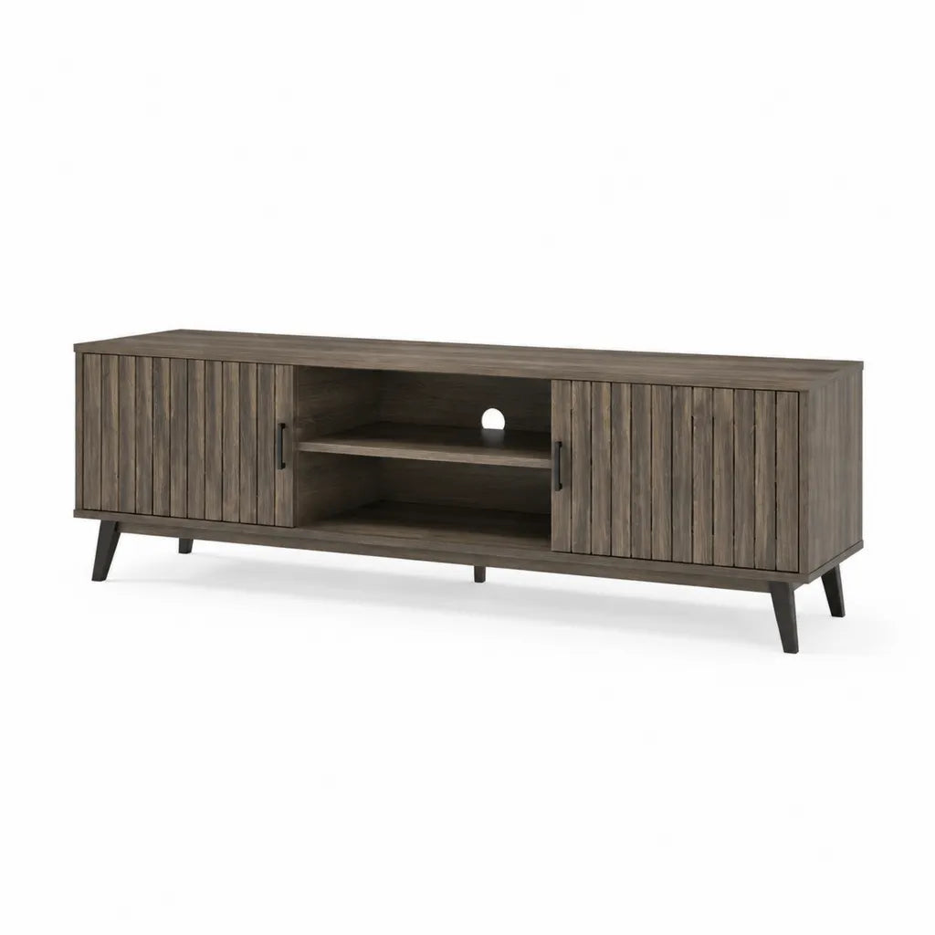 TV-Lowboard mit 2 Turen und offenen Fachern aus MDF in Dunkelbraun Schwarz 180 x 40 x 60 cm