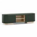 TV-Lowboard mit Schiebeturen MDF Eichenfurnier abgerundet Dunkelgrun Natur 180 x 40 x 45 cm
