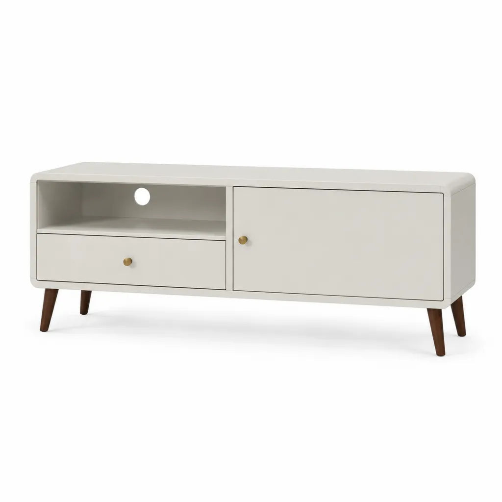 TV-Lowboard 120 x 40 x 60 cm MDF Weiss Rechteckig mit Schublade Tur und offenem Fach