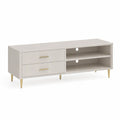 TV-Lowboard mit 2 Schubladen und 2 offenen Fachern aus MDF rechteckig Weiss Goldfarben 140 x 40 x 55 cm