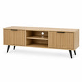 TV-Lowboard mit 2 Turen und 2 offenen Fachern 160 x 40 x 50 cm MDF mit Eichenfurnier rechteckig Natur Schwarz