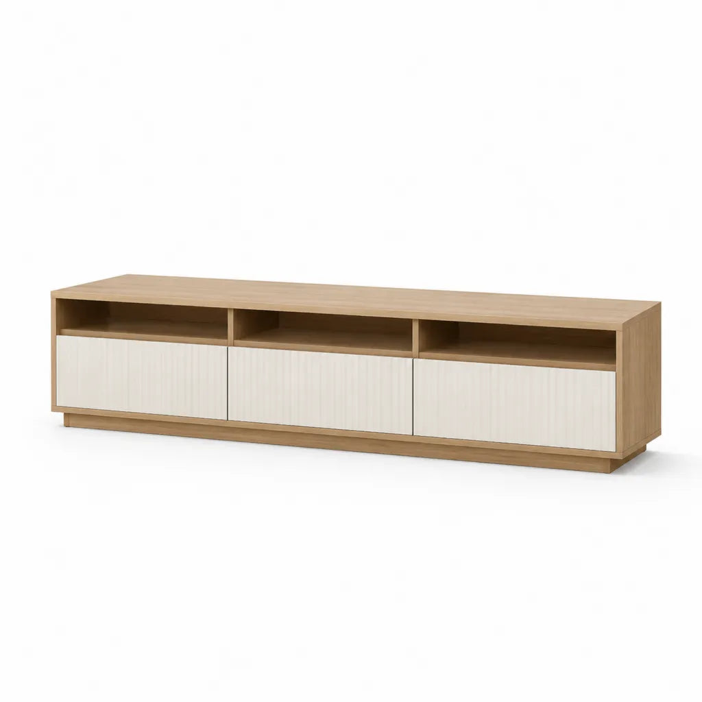 TV-Lowboard Fernsehtisch 180 x 40 x 50 cm Spanplatte rechteckig Eiche Natur Weiss