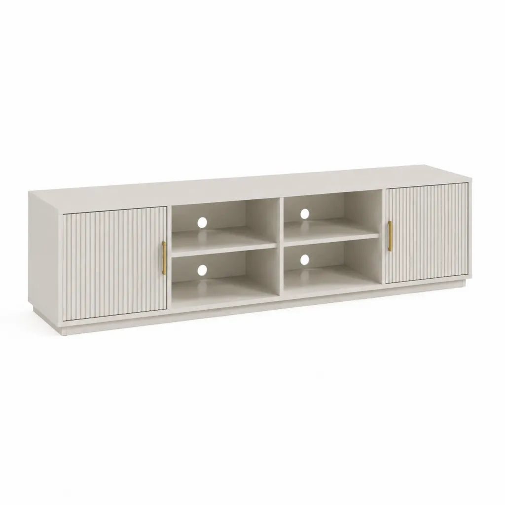 TV-Lowboard rechteckig aus MDF Weiss 160 x 40 x 50 cm mit 2 Turen und 4 offenen Fachern