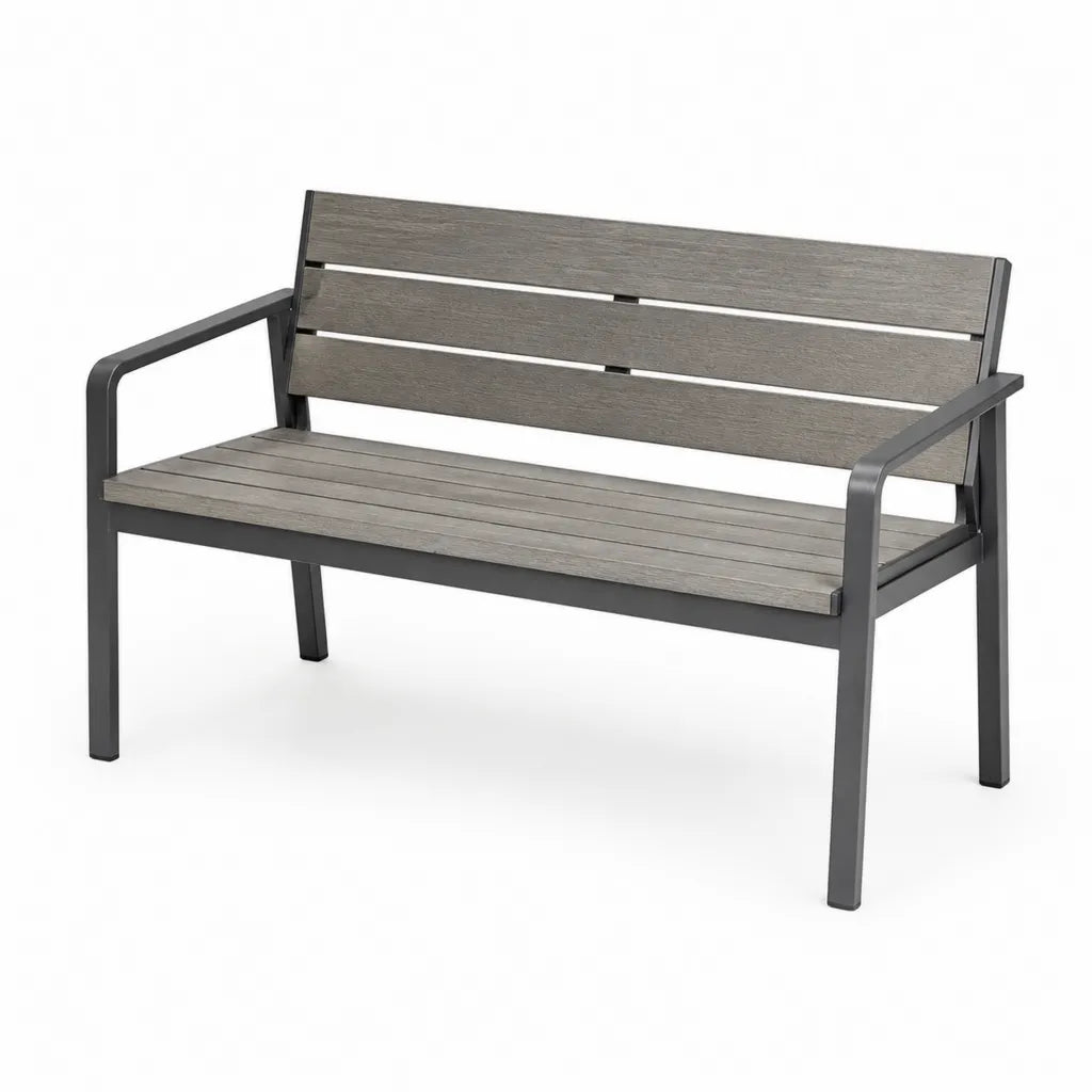 Gartenbank 2-Sitzer 120 x 60 x 80 cm aus WPC und Stahl mit Armlehnen Grau Anthrazit