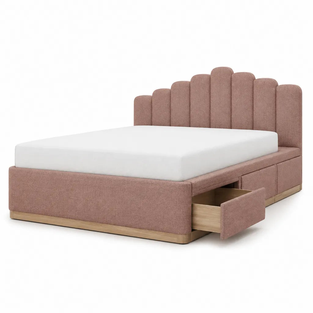 Stauraumbett 180 x 200 cm mit 4 Schubladen Polyesterbezug Altrosa