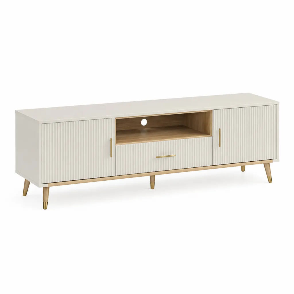 TV-Lowboard 180 x 40 x 60 cm mit 2 Turen und Schublade MDF Weiss Rechteckig